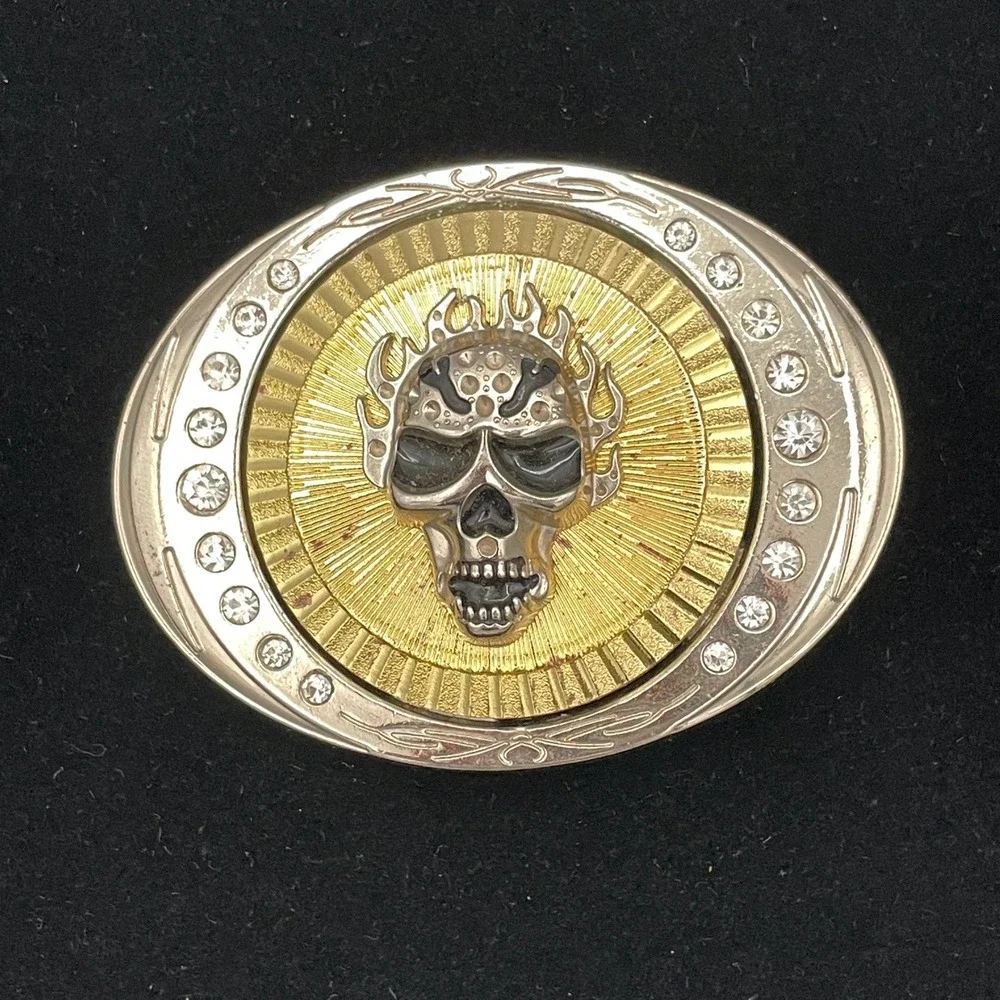 Unbranded Metal Mens Unisex OS Vintage Skull Spinner Belt Buckle Silver Gold